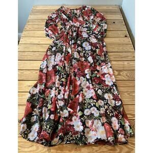 Ark & Co Floral Belted Long Sleeve Dress Size Small Women’s Red